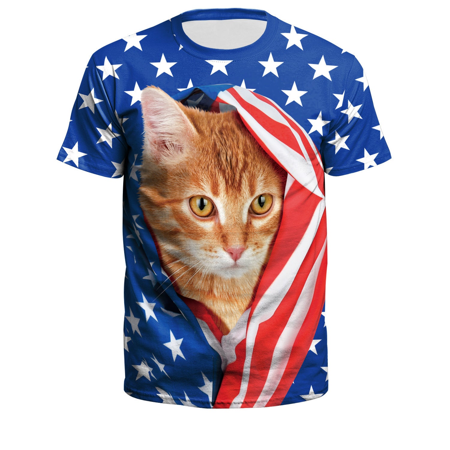 Wholesale American Independence Day Flag 3D Digital Printing Round Neck Casual T-Shirt